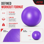 96 Pieces PVC Exercise Balls for Fitness and Yoga, 75 cm, 2 mm, 330 lb Capacity