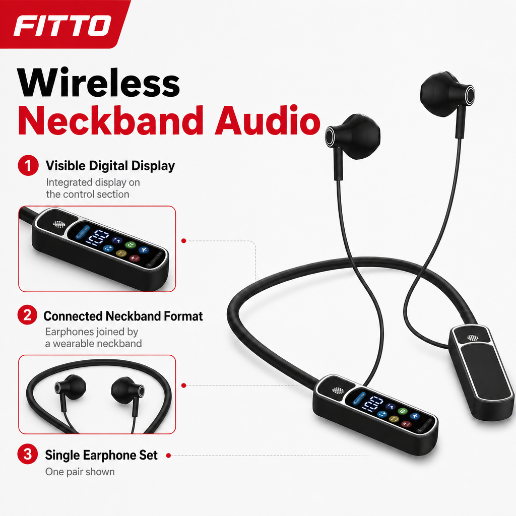 96 Pieces Wireless Neckband Earphones with Digital Display and Personalized Function