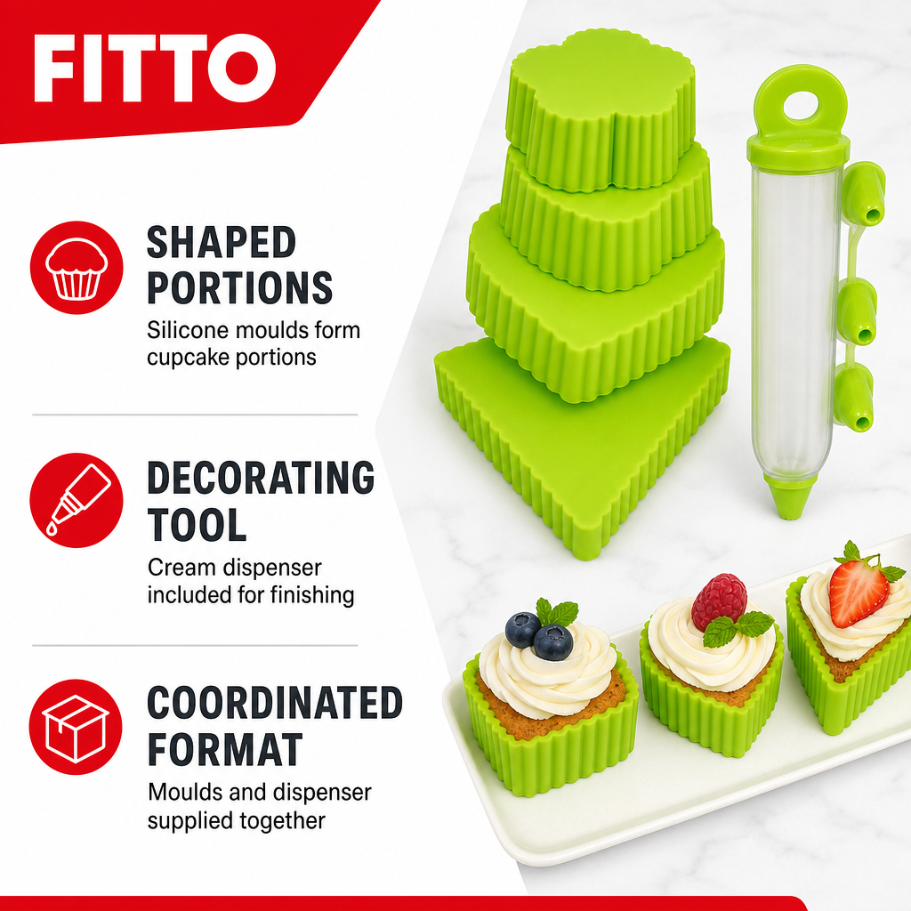 96 Pieces Green Silicone Baking Mould Set with Cupcake Moulds and Cream Dispenser, 1 Set