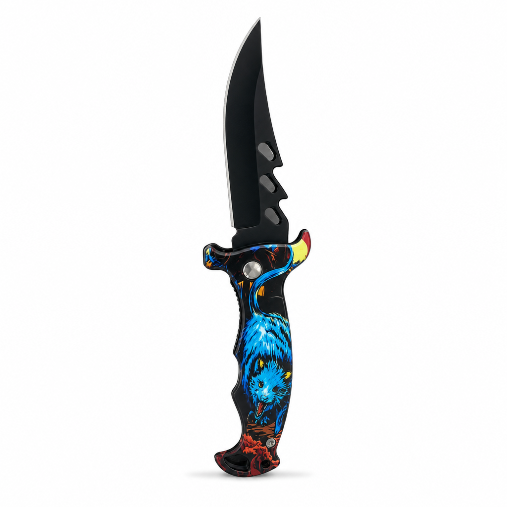 120 Pieces Fantasy Flaming Dragon Design Folding Knives, 20 cm, Black Blue Silver, 1 Piece