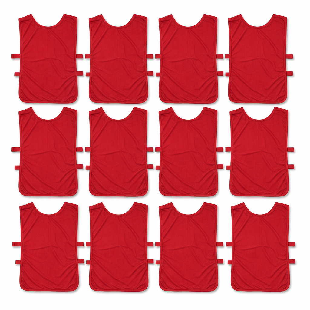 48 Pieces Sports Training Bibs, Lightweight Fabric with Side Straps, Standard Size, Red, 12-Piece Pack