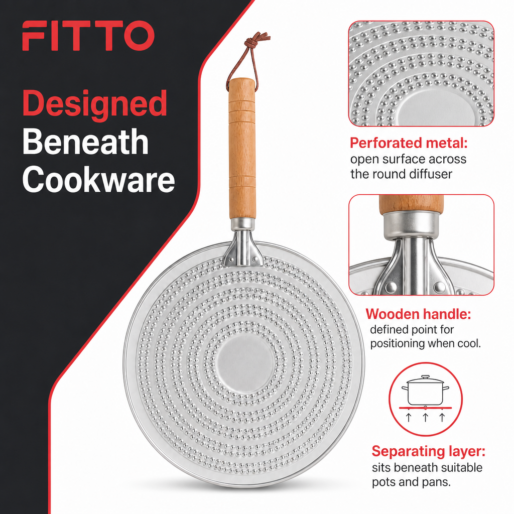 144 Pieces Metal Heat Diffuser Rings with Wooden Handle for Gas and Electric Hobs, Simmer Ring for Even Pan Support