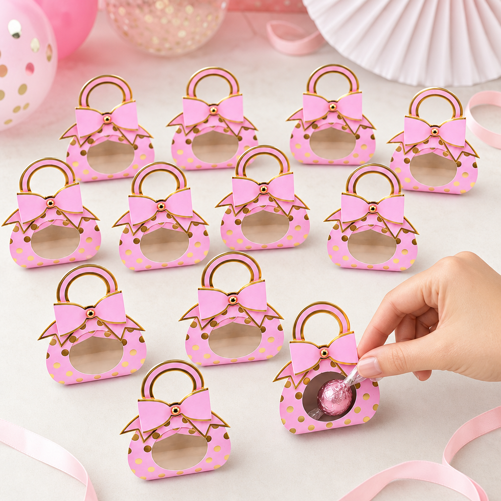 96 Pieces Pink Handbag-Shaped Candy Favor Boxes with Bow, 12 Pieces, 9.5 x 4.3 x 13.2 cm