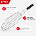 96 Pieces Silver Fish Grill Basket With Plastic Handle, 64 × 36 × 15 cm, 1 Piece