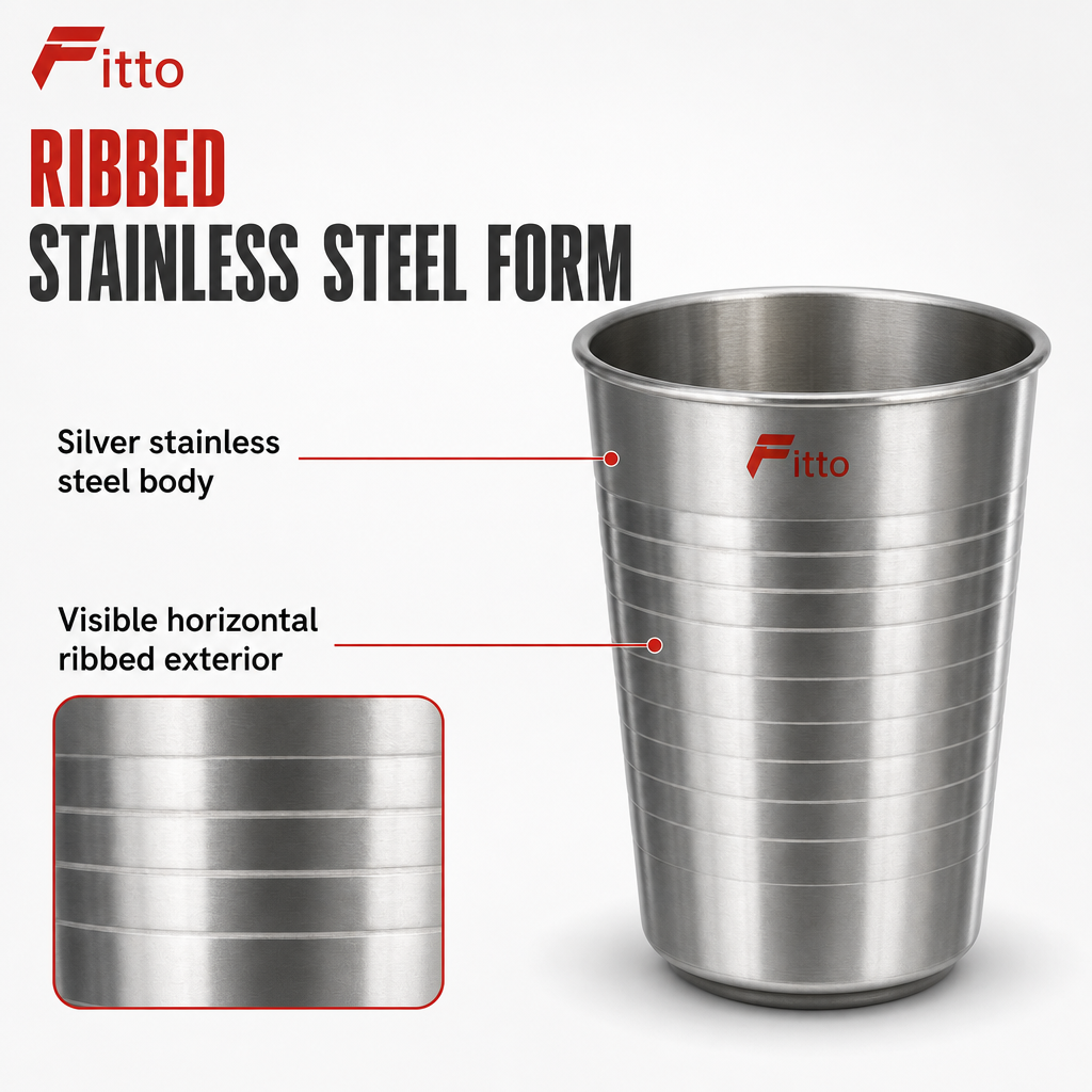 240 Pieces Silver Ribbed Stainless Steel Drinking Tumbler, 1 Piece, 11 x 8 x 8 cm
