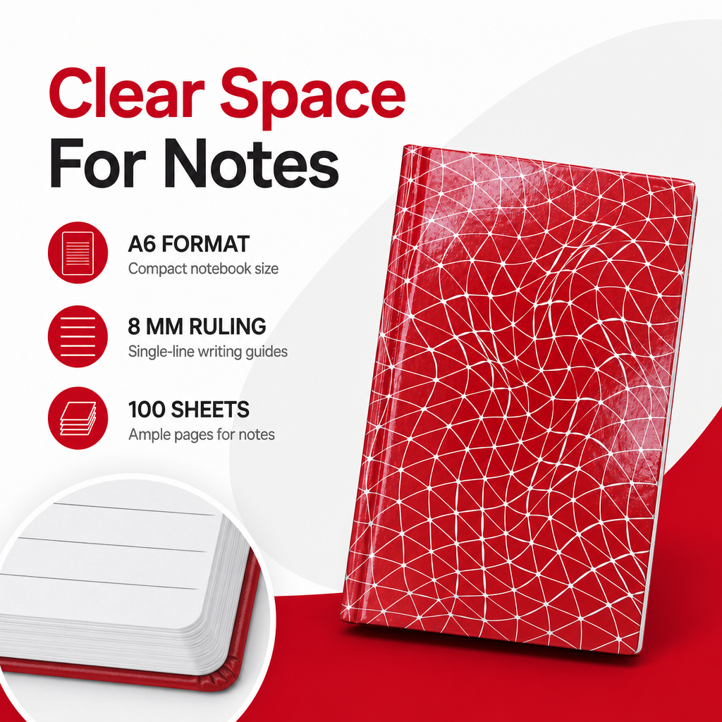240 Pieces A6 Hard-Cover Notebook, Red Single-Line Pages, 8 mm Ruled, 100 Sheets