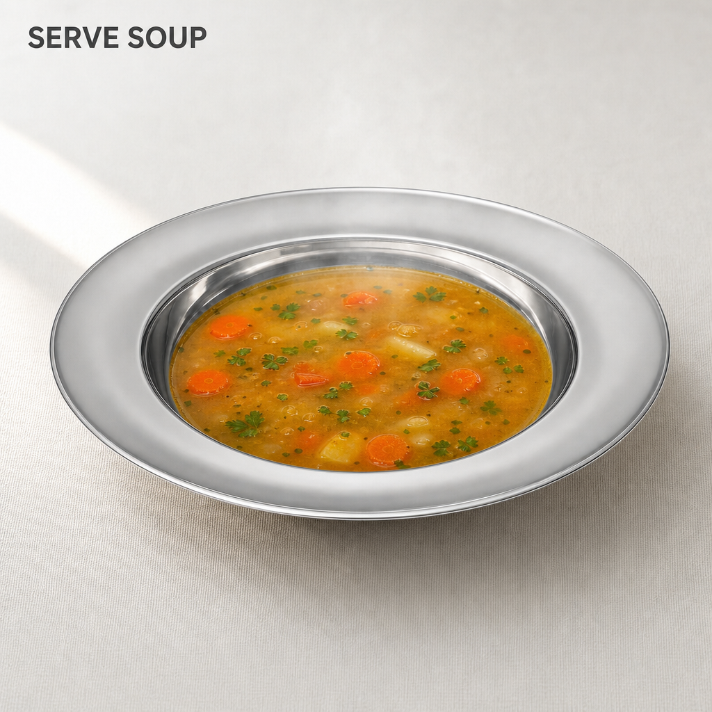 96 Pieces Stainless Steel Soup Plate, Round 29 cm, Raised Rim Serving Dish