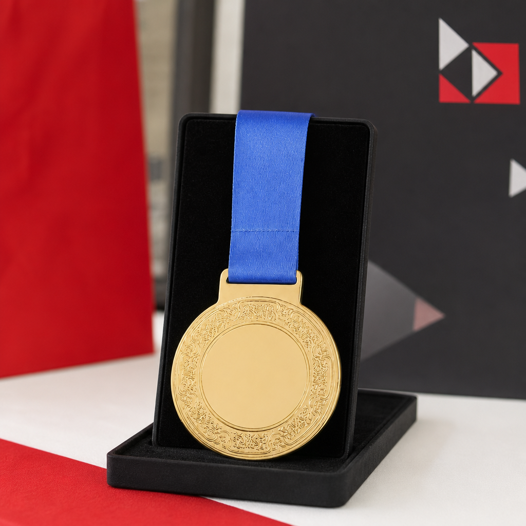 144 Pieces Engraved Sports Medal with Blue Ribbon, Gold, 10 cm Award Recognition