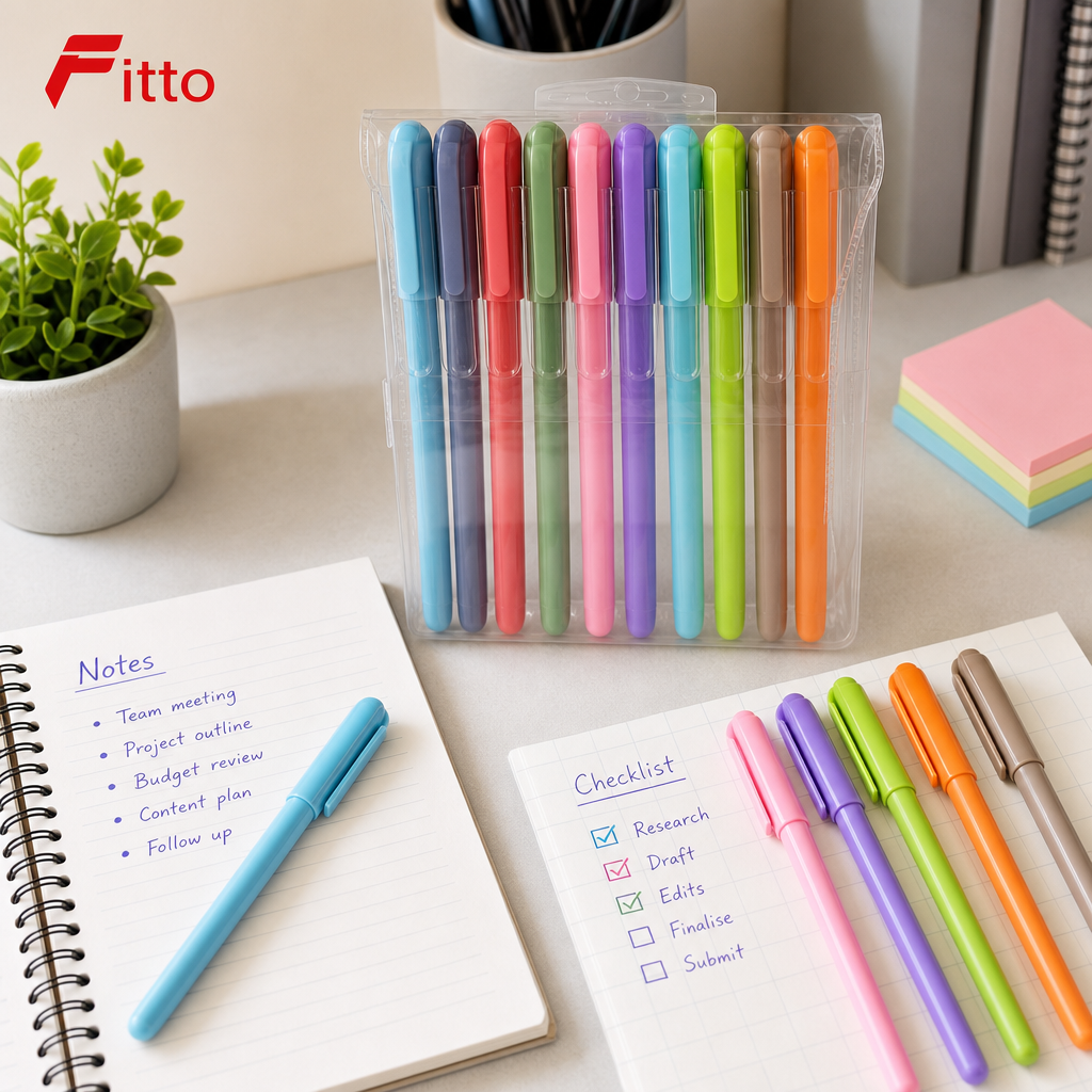 120 Pieces Ball Pens, 1.0 mm Medium Point, Assorted Colours, Pack of 10