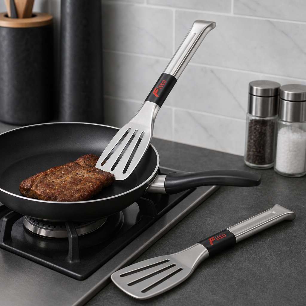 96 Pieces Slotted Turner Spatula Set, Stainless Steel, Silver and Black, 2 Pieces