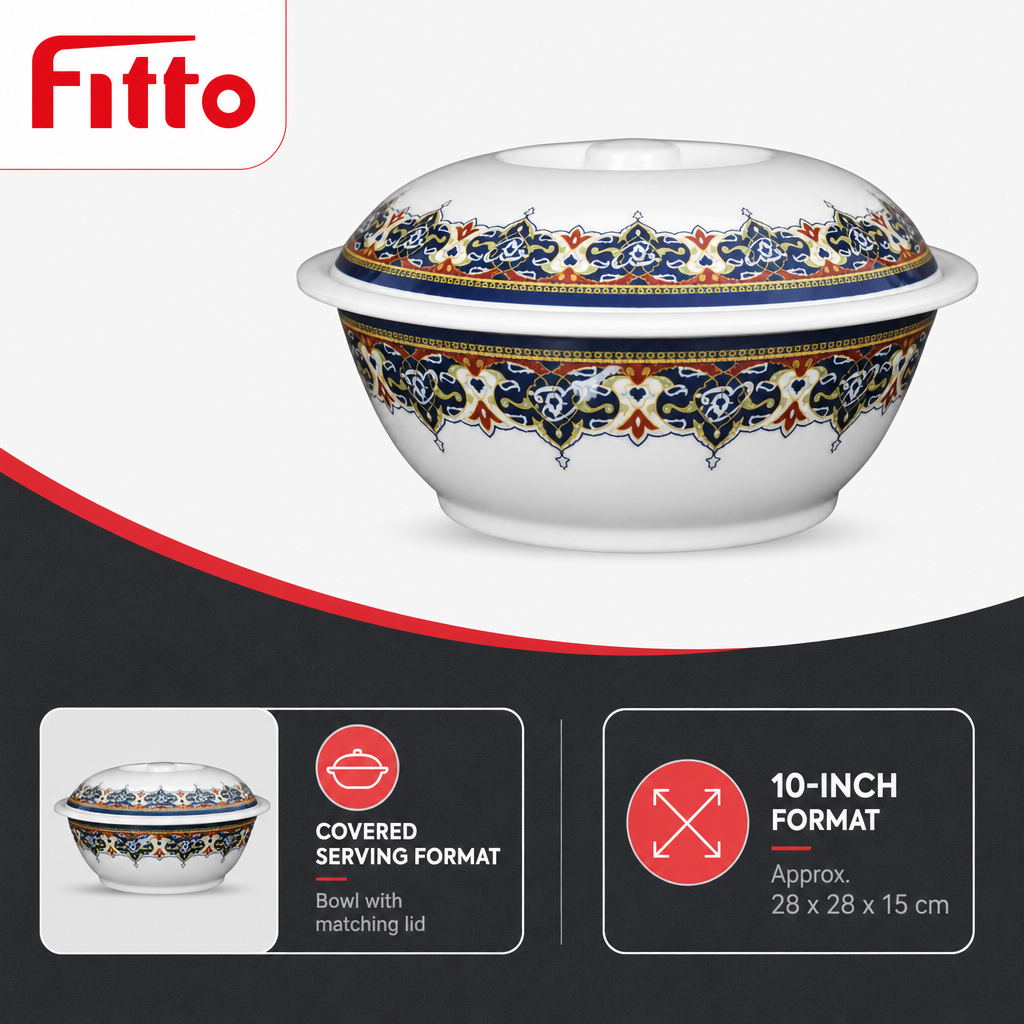 96 Pieces Melamine Serving Bowl with Lid, Decorative Pattern, 10 Inch