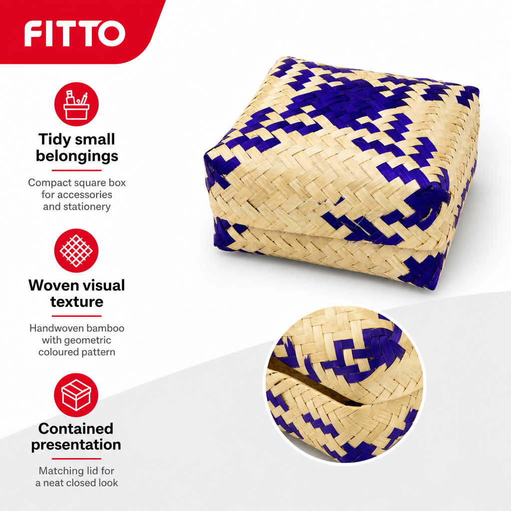 96 Pieces Handwoven Bamboo Square Storage Box with Lid, 5 x 5 in, Assorted Pattern