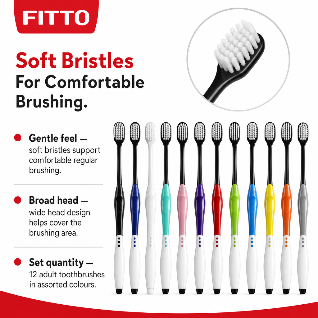 96 Pieces Adult Toothbrushes, Soft Bristles, Assorted Colours, 12 Pieces