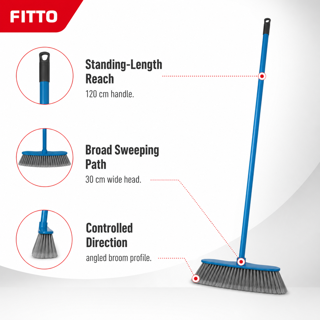 96 Pieces Angle Broom with Iron Handle, 120 cm Long Reach Floor Sweeper, 30 cm Wide Head, Assorted Colour