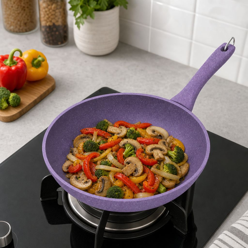 72 Pieces Granite-Coated Fry Pan 24 cm, Purple Round Skillet for Everyday Cooking