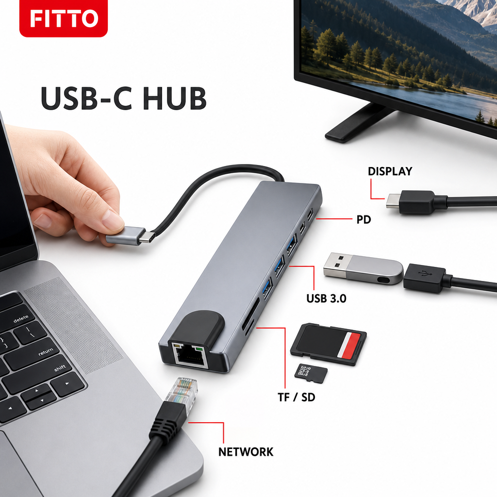 72 Pieces USB-C 8-in-1 Hub with HDTV Output, RJ45, TF/SD Card Slots, USB 3.0 and PD, 4K UHD