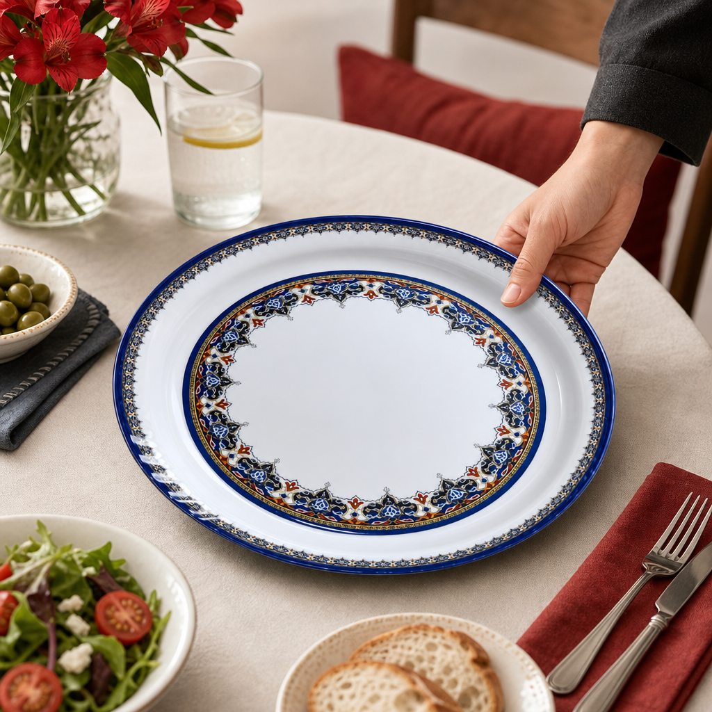 96 Pieces Melamine Round Serving Trays with Decorative Pattern, 40 cm