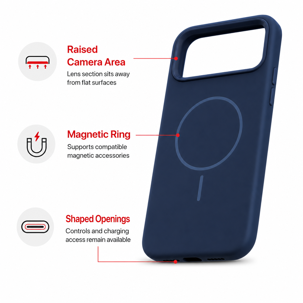 120 Pieces Silicone Magnetic Phone Cases with Raised Camera Protection, Navy Blue, 16 Pro Max