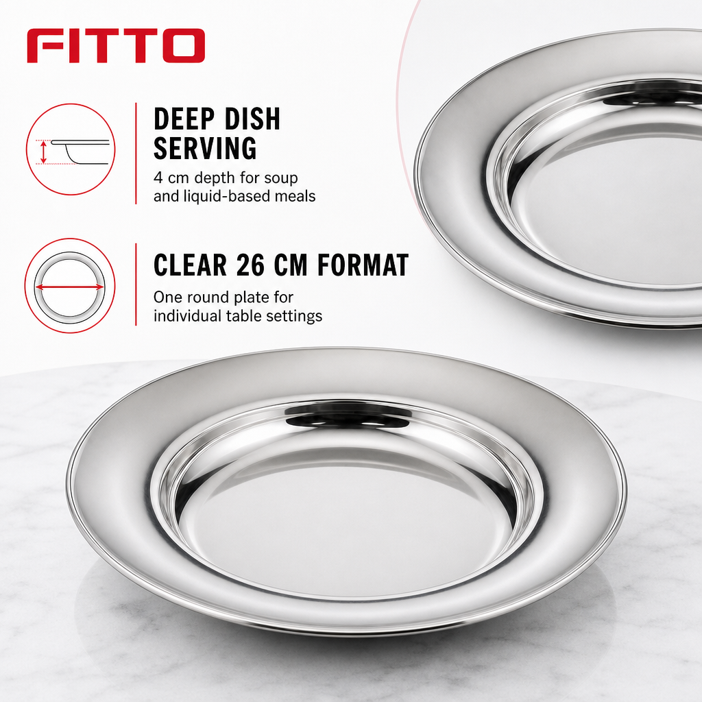 96 Pieces Stainless Steel Soup Plate, 26 cm, Round Deep Dish Tablewares for Soup and Serving