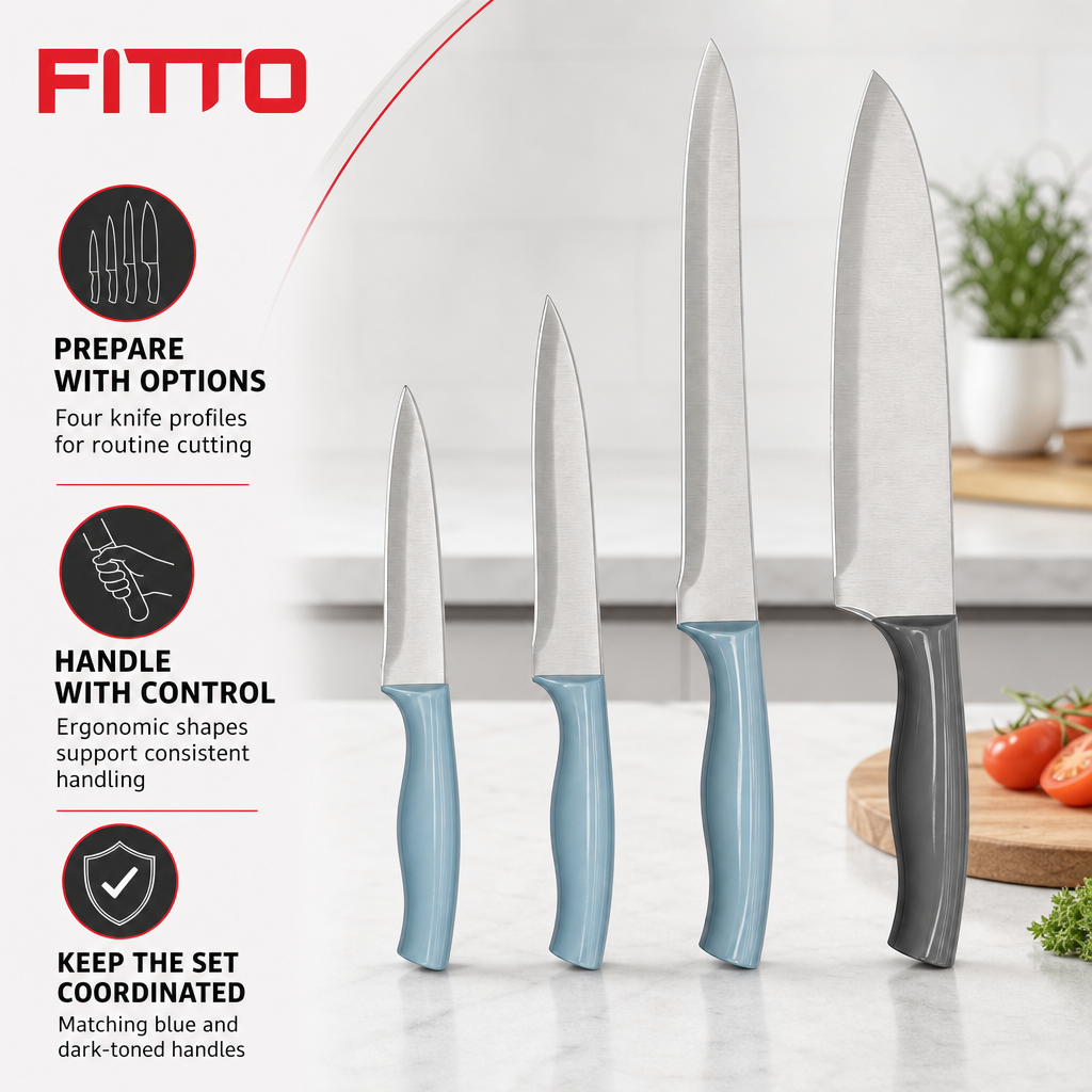 60 Pieces Kitchen Knife Set with Ergonomic Handles, 4-Piece Assorted Kitchen Knives for Food Preparation