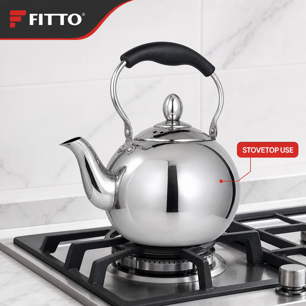 60 Pieces Stainless Steel Stovetop Kettle, 1 L, Silver and Black, 1 Piece