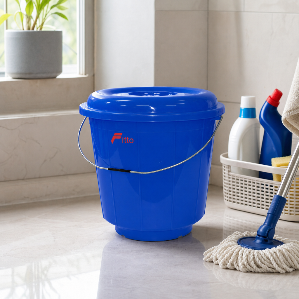 96 Pieces Plastic Bucket With Lid and Carry Handle, 13 Litre, Blue