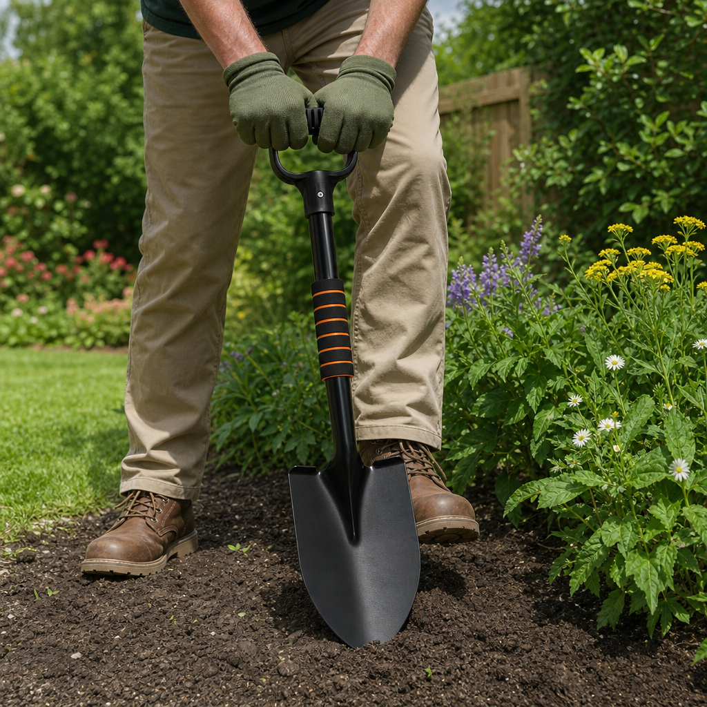 96 Pieces D-Handle Pointed Garden Spade Shovel, 70 cm, Black, 1 Piece