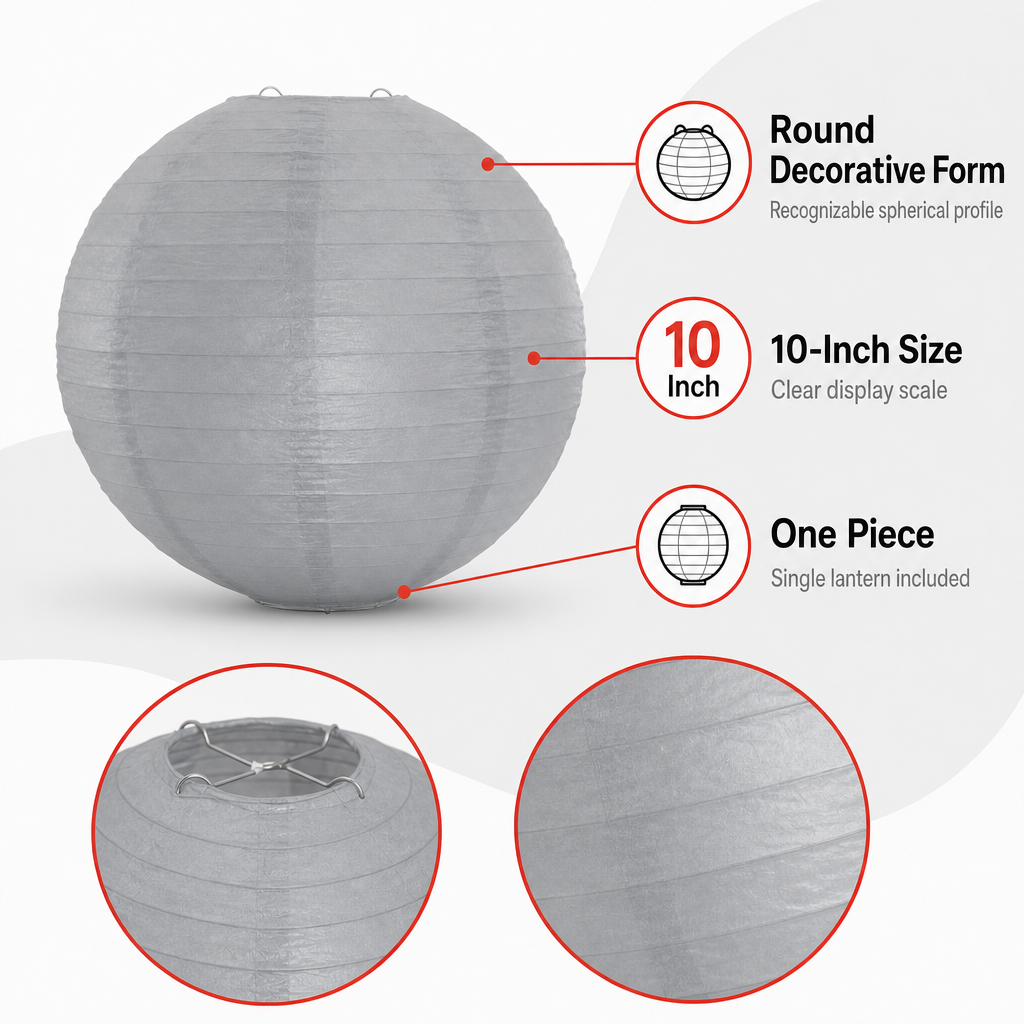 144 Pieces Silver Paper Wire Lanterns, 10 Inch Round Decorative Hanging Ornament, 1 Piece