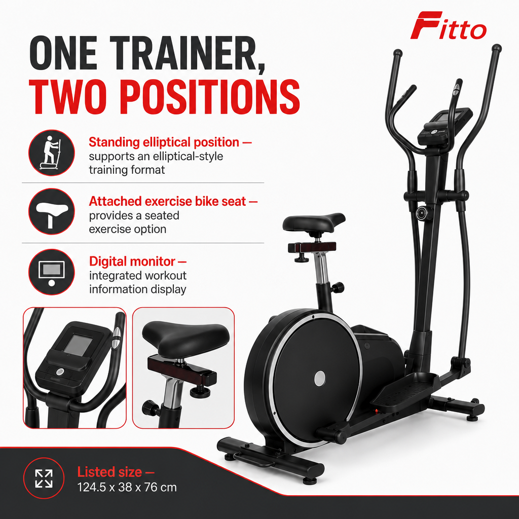 48 Pieces Elliptical Trainers with Exercise Bike Seat, Digital Monitor and Heavy-Duty Steel Frame, 124.5 x 38 x 76 cm