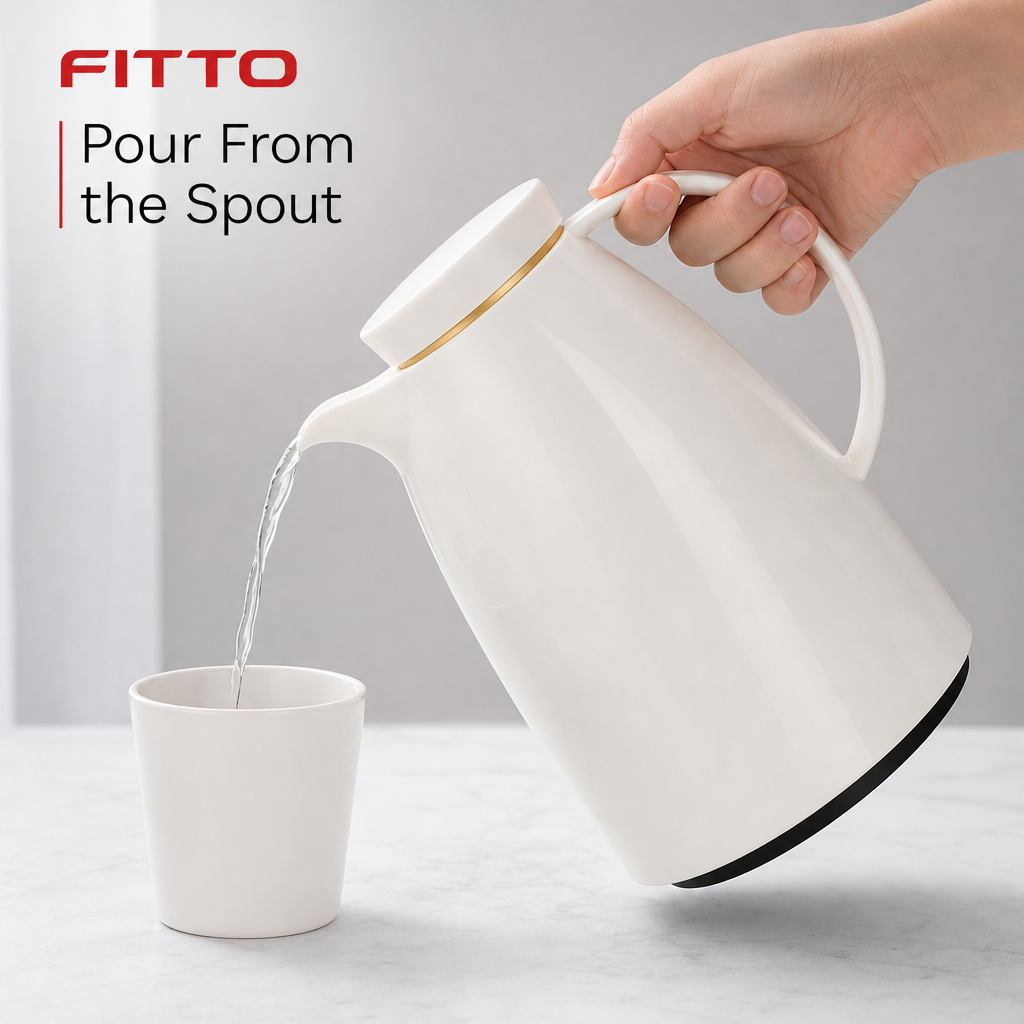 72 Pieces Plastic Vacuum Flask with Glass Refill, 1 Litre, White and Gold