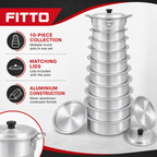 48 Pieces Aluminium Round Cooking Pot Set with Lids, 10 Pieces, Silver