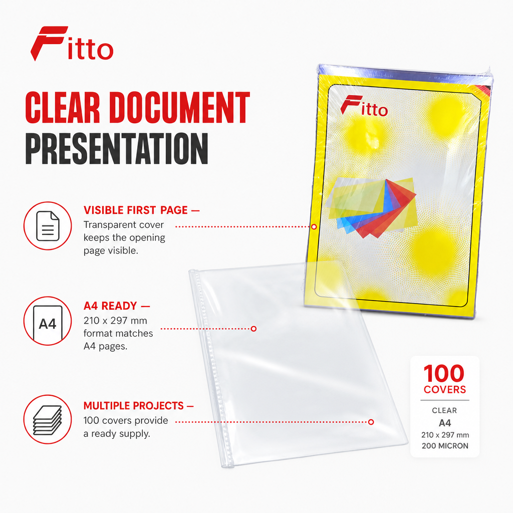 96 Pieces Clear A4 Plastic Binding Covers, 210 x 297 mm, 200 Micron, 100 Sheets