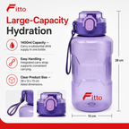 96 Pieces 1400ml Sports Water Bottles with Carry Strap, Purple