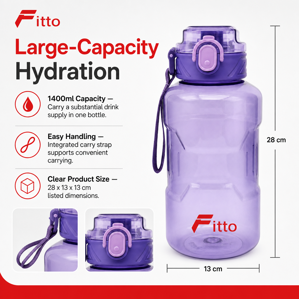 96 Pieces 1400ml Sports Water Bottles with Carry Strap, Purple