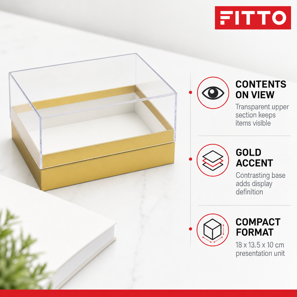 96 Pieces Acrylic Presentation Box, Gold and Clear Rectangular Design, 18 x 13.5 x 10 cm, 1 Piece