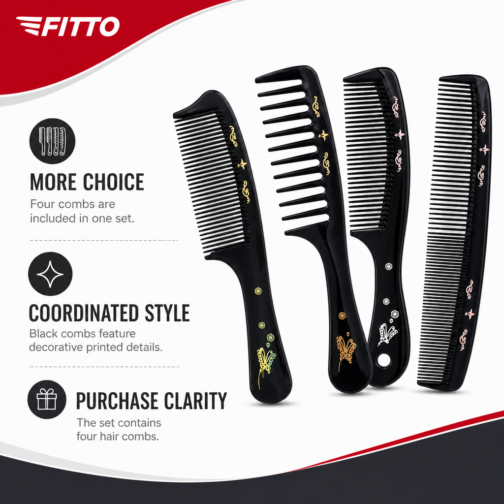 96 Pieces Black Decorative Print Hair Combs Set, 4 Pieces