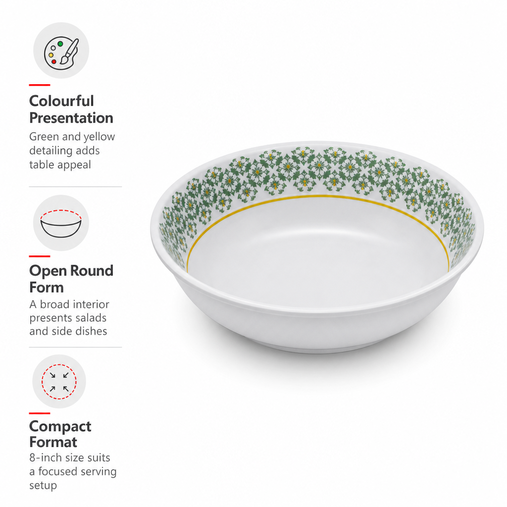 96 Pieces Melamine Salad Bowl, 8 Inch, White with Green and Yellow Pattern