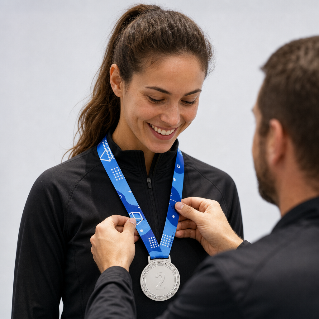 144 Pieces 2nd Place Medal with Blue Ribbon, Silver Recognition Award for Sports Events and Competitions