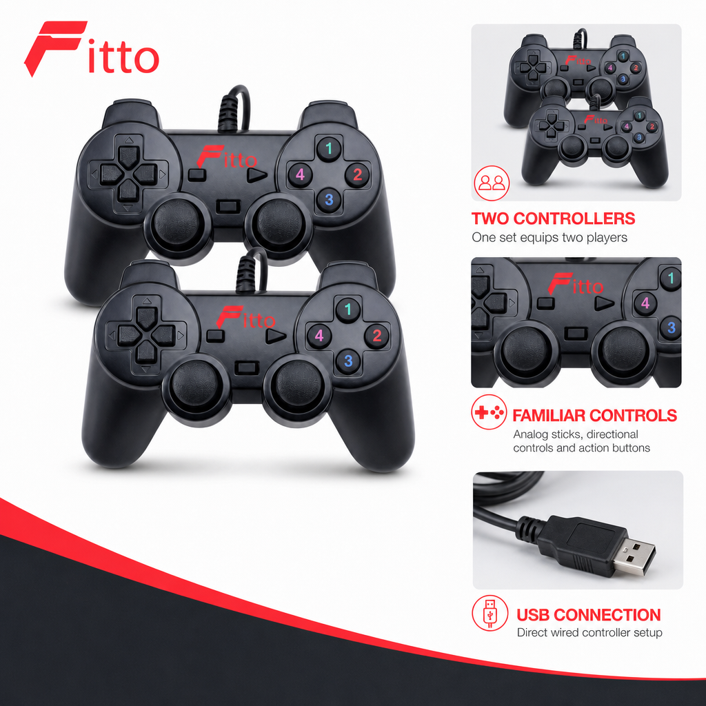96 Pieces USB Game Controller Sets, 2-Piece Dual-Controller Bundle