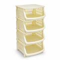48 Pieces Storage Rack, Four-Tier Stackable Plastic Shelf with Open-Front Baskets, Cream, 55 x 43 x 25 cm