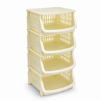 48 Pieces Storage Rack, Four-Tier Stackable Plastic Shelf with Open-Front Baskets, Cream, 55 x 43 x 25 cm