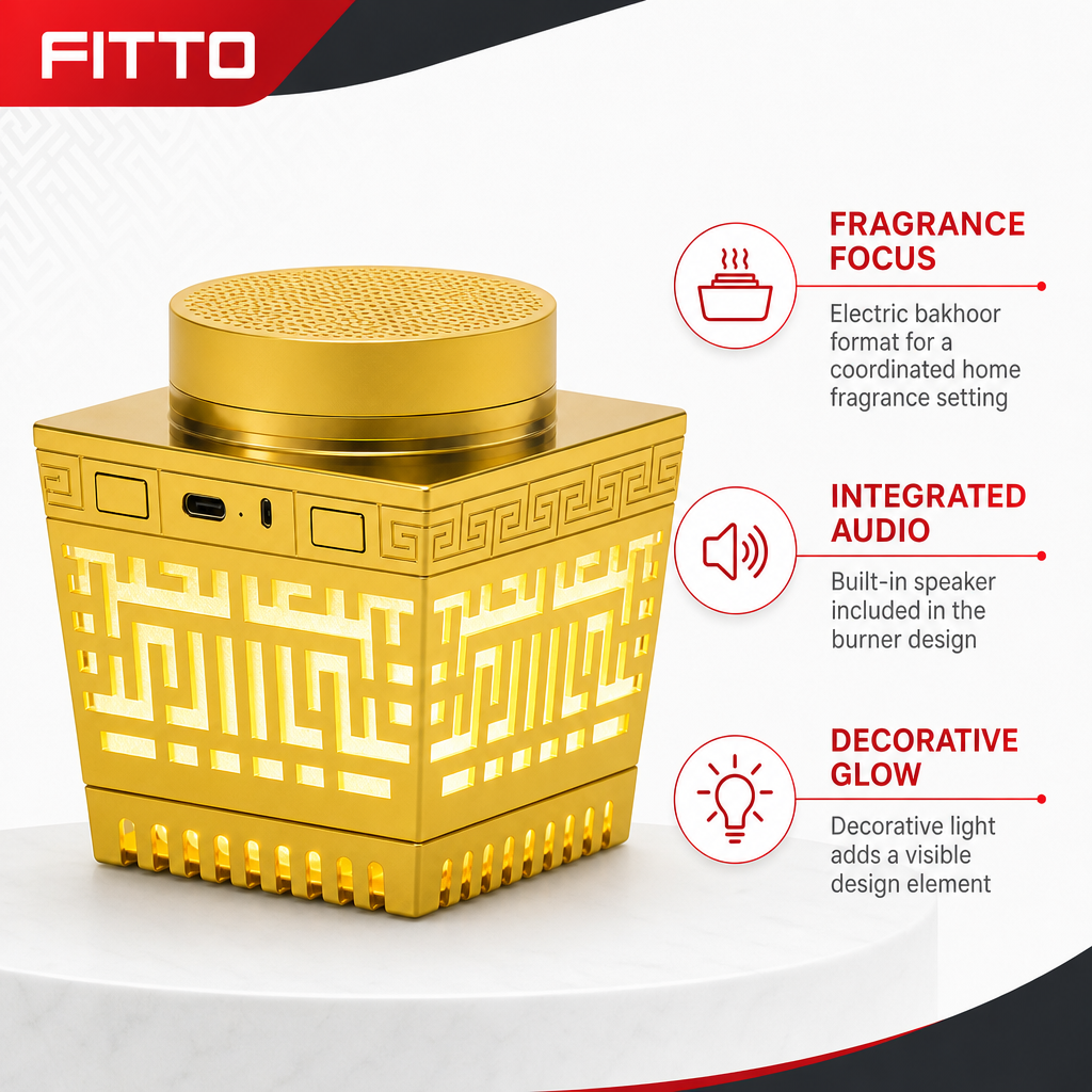 48 Pieces Gold Electric Bakhoor Burner with Built-In Speaker and Decorative Light, 1 Piece