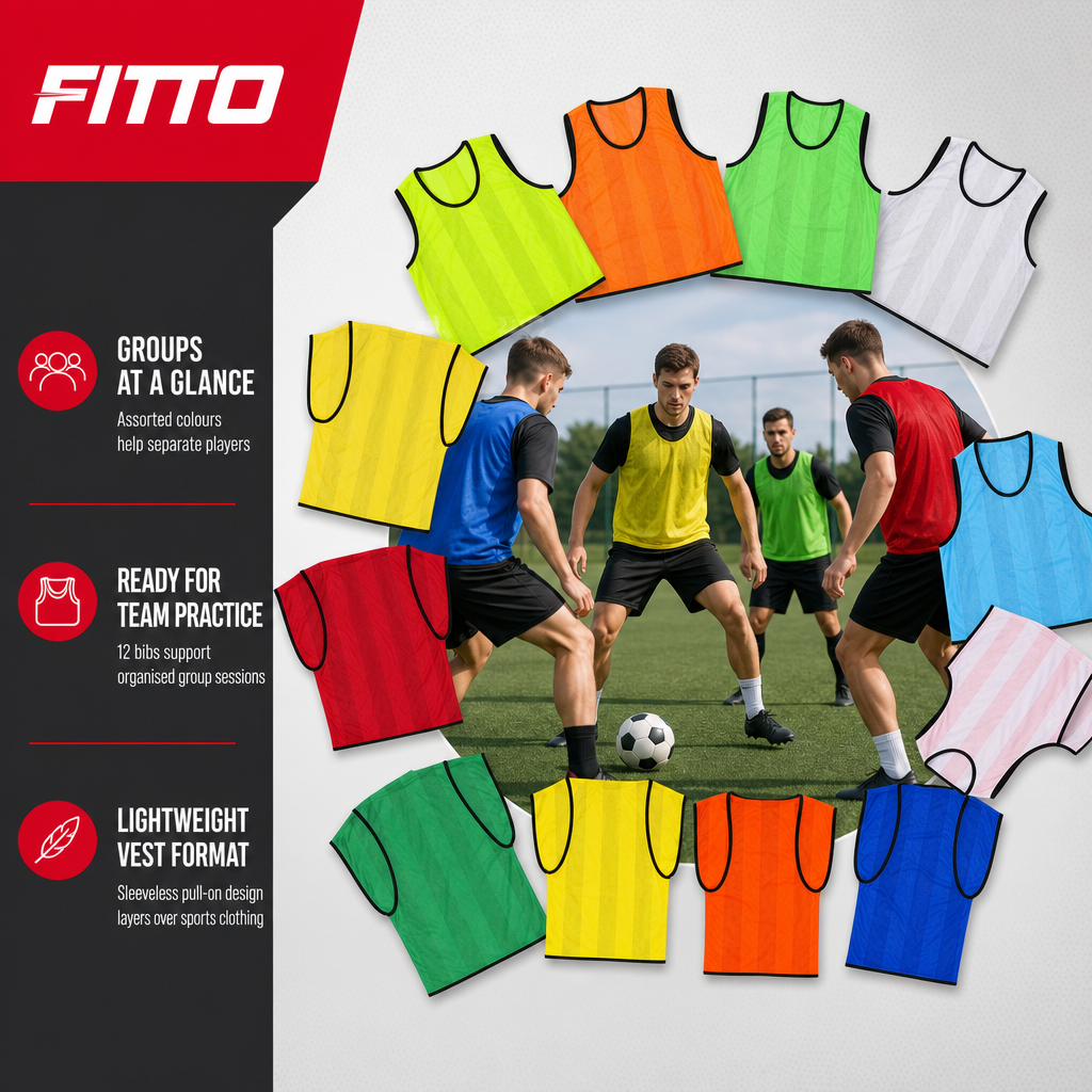 48 Pieces Sports Training Bibs Vests, Mesh Practice Pinnies, Standard Size, Assorted Colours, 12-Piece Pack