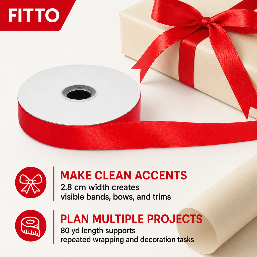 120 Pieces Red Ribbon Rolls for Present Wrapping, 2.8 cm Wide x 80 yd Long