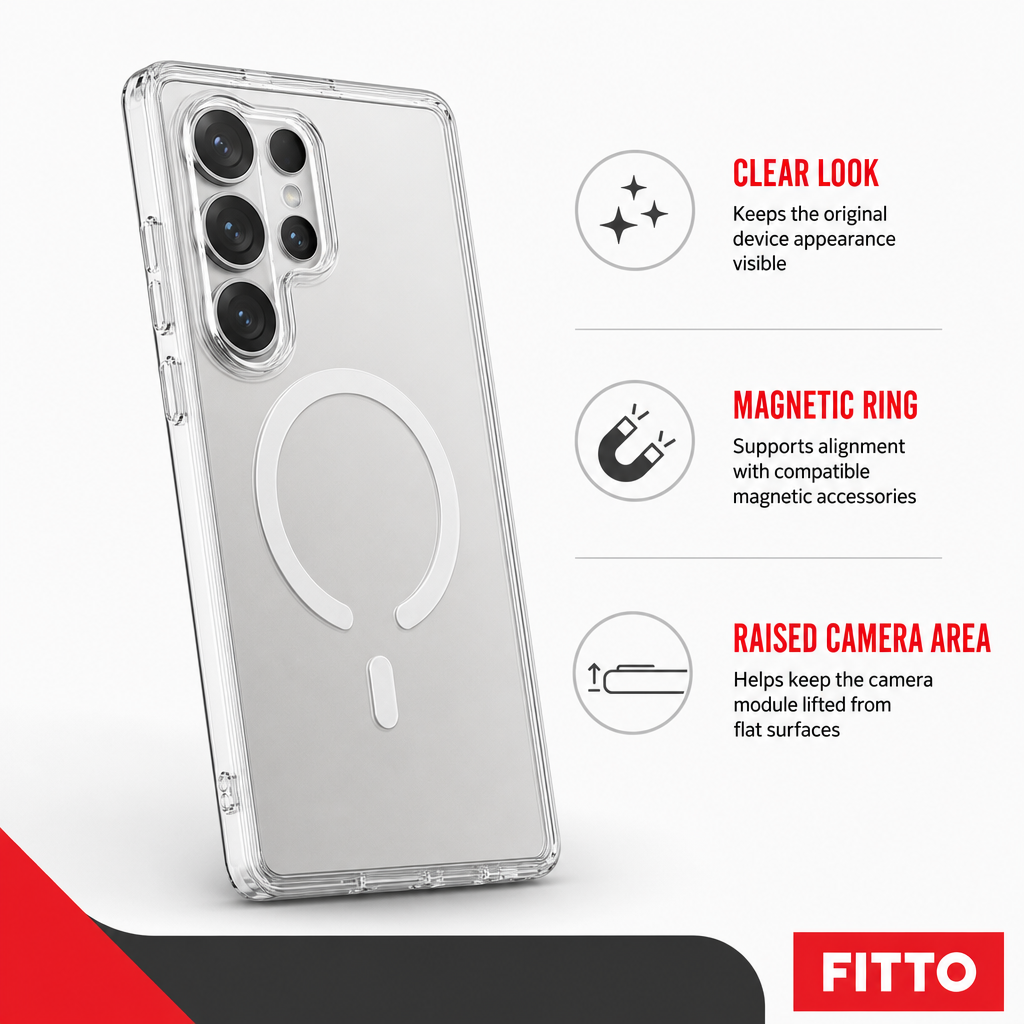 96 Pieces Crystal Clear Magnetic Phone Cases with Ring, Wireless Charging Support and Raised Camera Protection