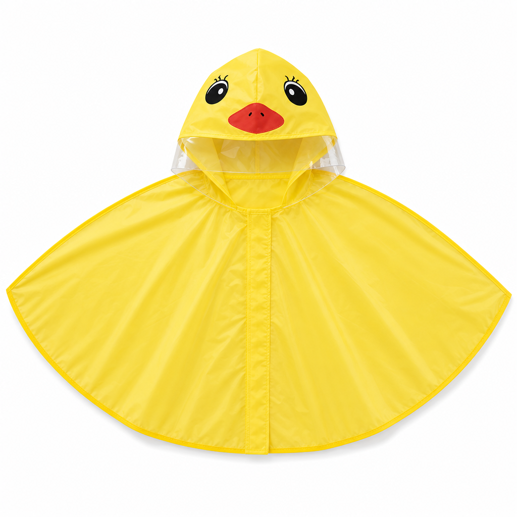 96 Pieces Yellow Duck Rain Ponchos with Hood and Transparent Brim for Young Wearers
