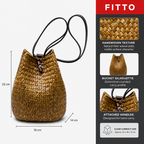 72 Pieces Handwoven Natural Fiber Bucket Handbags, Natural Brown, 22 x 18 x 14 cm