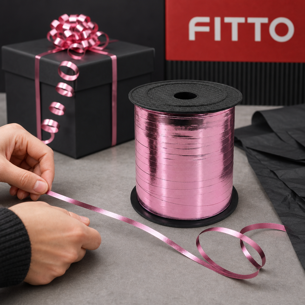 120 Pieces Dark Pink Metallic Ribbon Roll, 5 mm x 250 yd, Decorative Craft Ribbon for Wrapping, Party Details and DIY Projects