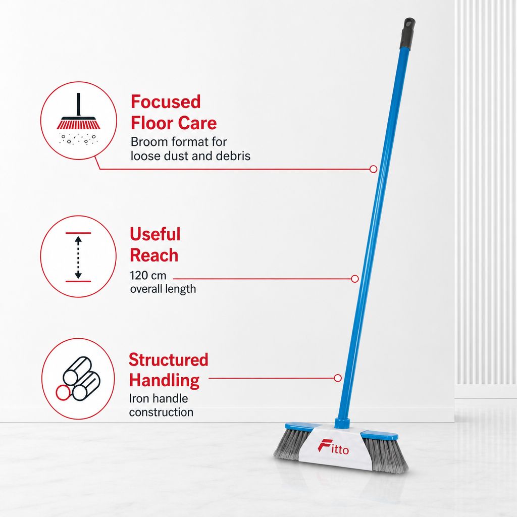 96 Pieces Indoor Broom with Iron Handle, 120 cm Long, Assorted Colour