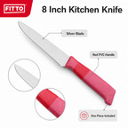 96 Pieces 8 Inch Kitchen Knives with Red PVC Handle and Silver Blade, 1 Piece